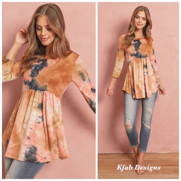 ❤️LAST 1! 3/4 Sleeve Tie Dye Soft Empire Waist Top - Picture 5 of 7